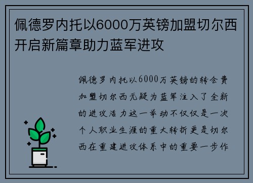 佩德罗内托以6000万英镑加盟切尔西开启新篇章助力蓝军进攻